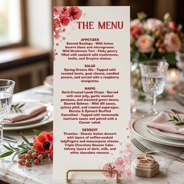 Menú floral rojo romántico, menú de boda (Subido por el creador)
