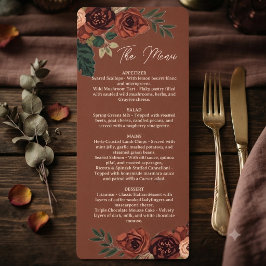 Menú Floral Romántico Marrón Rústico, Menú de Boda