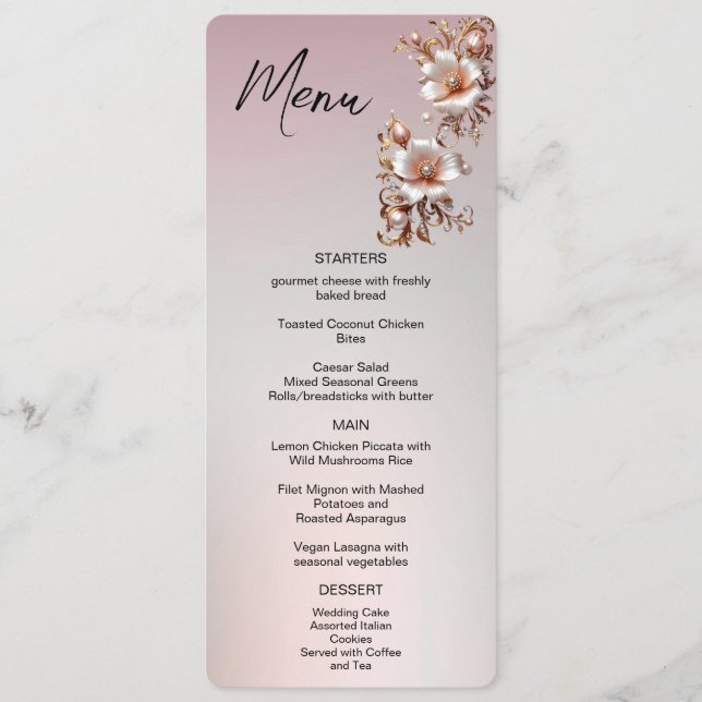 Menú floral rosa decorativo (Anverso)