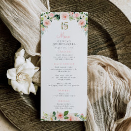 Menú Floral Rosa Quinceañera Rosas Rubor Oro 15