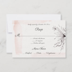 Menú Floral Rosa y Gris de Acuarela Moderna RSVP