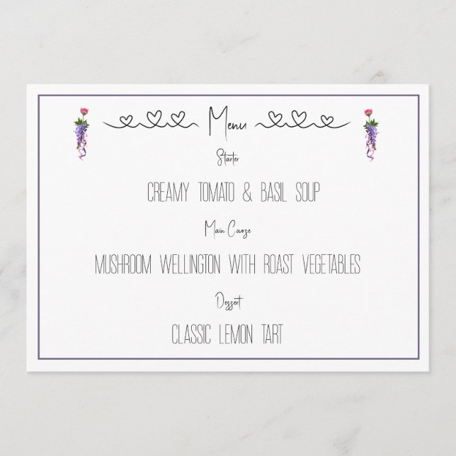 Menú Floral rosa y morada (Anverso)