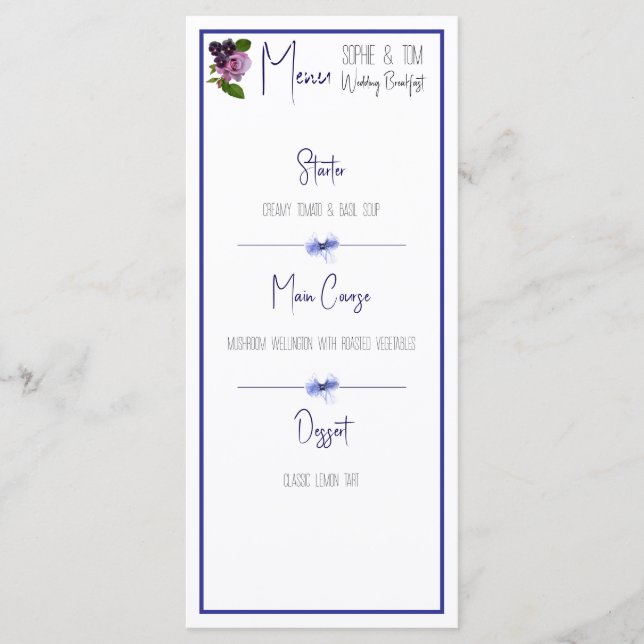 Menú Floral rosa y púrpura  (Anverso)