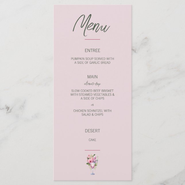 Menú floral rosa y verde plano (Anverso)