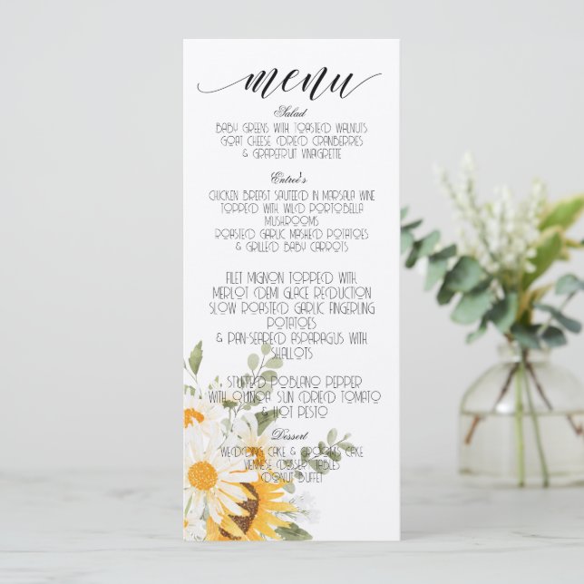 Menú Floral Sunflower & Daisy (Anverso de pie)