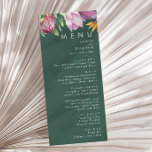 Menú Floral tropical colorida | Cena verde Boda<br><div class="desc">Esta floral tropical colorida | el menú de la cena boda verde es perfecto para su boda boho moderno, verde, violeta y melocotón. El diseño cuenta con un elegante ramo de vegetación acuática clásica y flores que pueden incluir eucalipto verde salado, protea malva y roja, hibiscos rosa rubor, ave paradisíaca...</div>