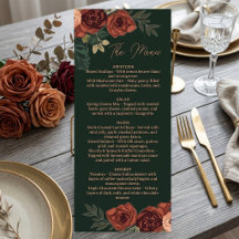 Menú floral verde oscuro romántico, menú de boda