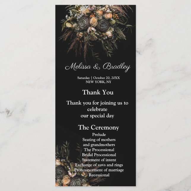 Menú floral vintage oscuro (Anverso)