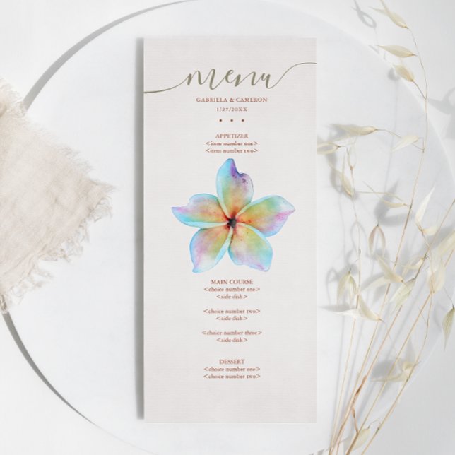 Menú Floral Watercolor Plumeria Terracotta Boda (Subido por el creador)