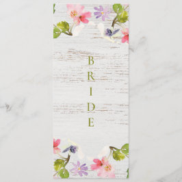 Menú Florales rusticas rosadas en la reserva de madera 