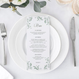 Menú Florecimiento de boda verde elegante salvia