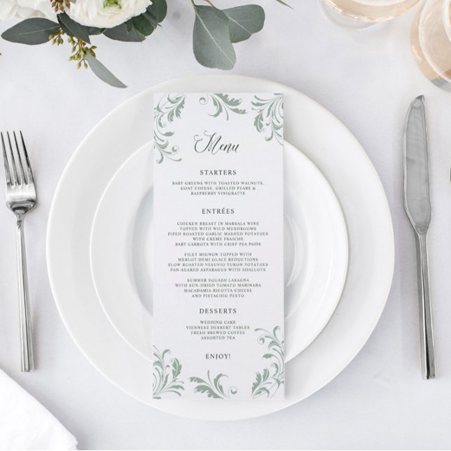Menú Florecimiento de boda verde elegante salvia (Subido por el creador)