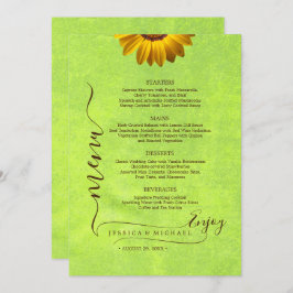 Menú Flores amarillas sobre el Boda Verde abstracto