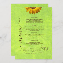 Menú Flores amarillas sobre el Boda Verde abstracto