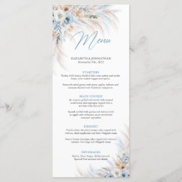 Menú Flores azul turquesa y pampas cena boda