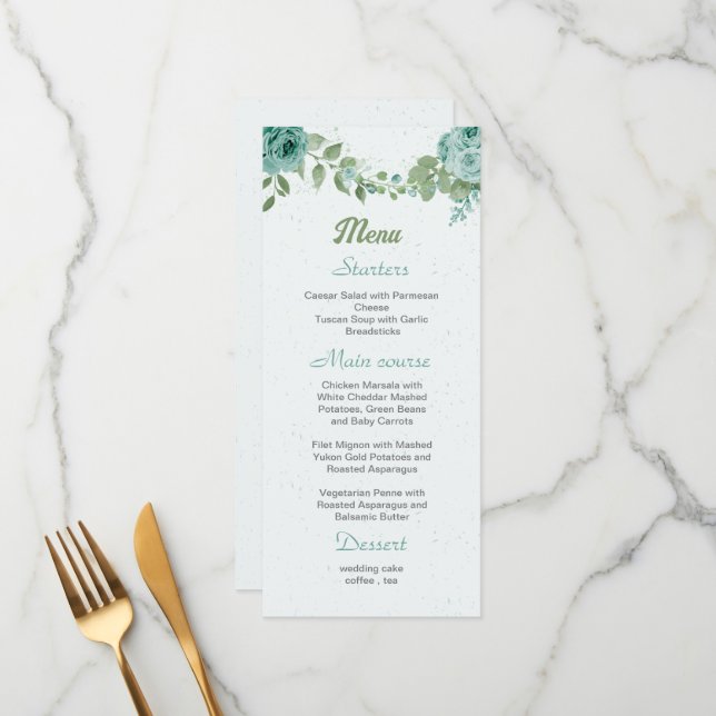 Menú flores azules bonitos hojas verdes botánicas (Anverso/Reverso In Situ)