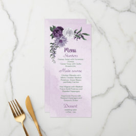 Menú flores blancas moradas románticas hojas verdes