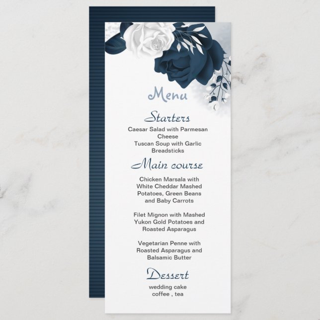 Menú flores blancas y marinas boda hermoso (Anverso / Reverso)