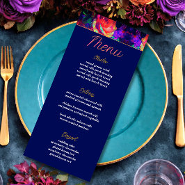 Menú Flores brillantes coloridas chic boda