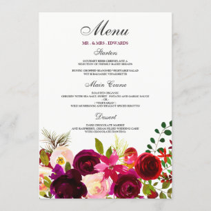 Menú Flores de Borgoña Floral Elegante Boda