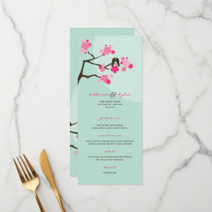 Menú Flores de cerezo rosadas Sakura amor pájaros boda