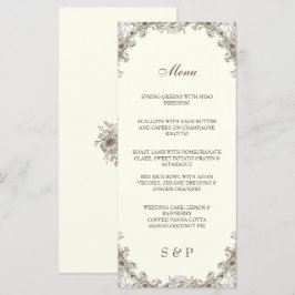 Menú Flores de dibujo boda romántico de marfil
