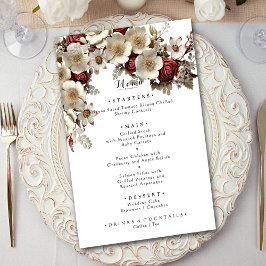 Menú Flores de madera blanca de rosas rojas, boda elega