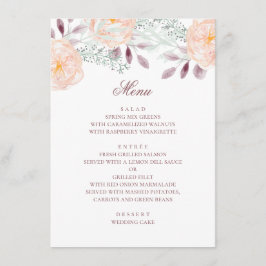Menú Flores de melocotón en acuarela. Boda botánica. Fl