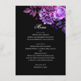 Menú Flores moradas a la acuarela. Boda negra floral
