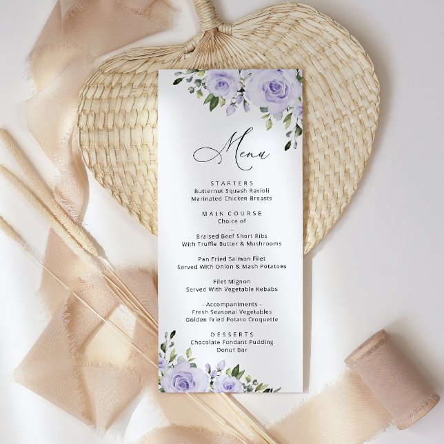 Menú Flores moradas, flores de lagarto, Boda floral (Subido por el creador)