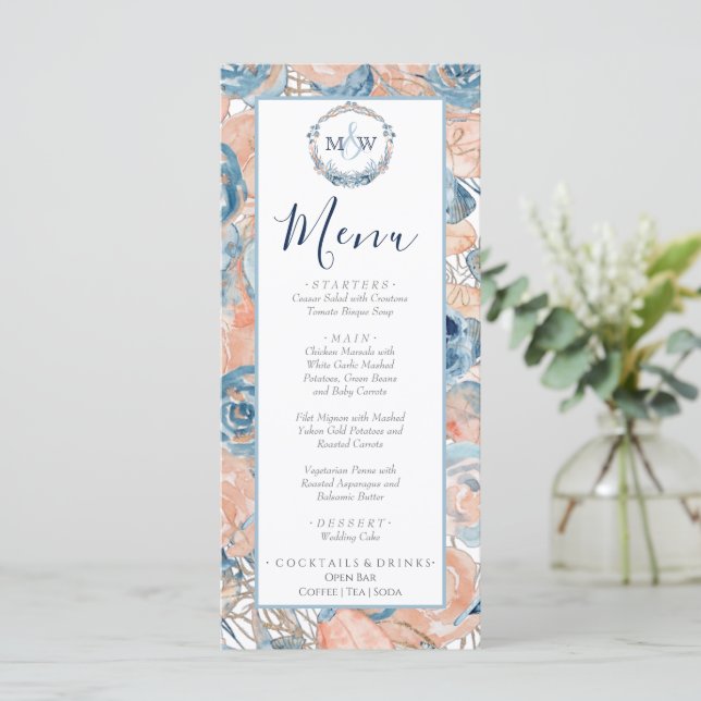 Menú Flores Náuticas de conchas marinas Bodas (Anverso de pie)