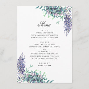 Menú Flores púrpuras. Boda floral de jardín. Lavanda