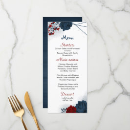 Menú flores rojas y marinas boda hermoso