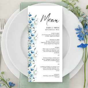 Menú Flores salvajes de la Moda Dusty Blue Boho Elegant