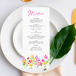 Menú Flores silvestres Boda Script floral acuarela