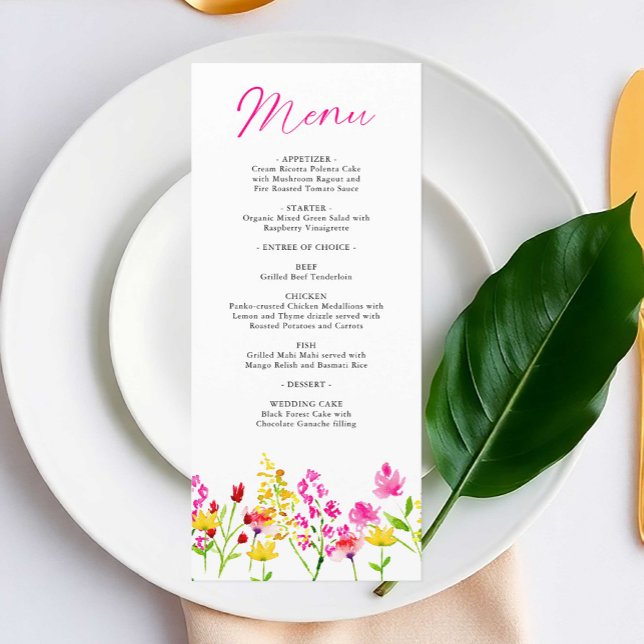 Menú Flores silvestres Boda Script floral acuarela (Subido por el creador)