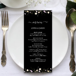 Menú Flores Silvestres Elegantes en Blanco y Negro Boda
