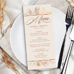 Menú Foliage Duet Cream Terracotta Boda Botánica<br><div class="desc">Menú de bodas botánicas en un dueto de crema y naranja quemado, para complementar el tema del color de tu boda. Una acuarela decorada con hojas y follaje en tonos rojizos de canela crema de almendras amarillo y oro. La plantilla está configurada para que usted la pueda personalizar con su...</div>