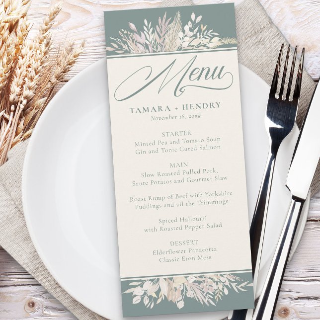 Menú Foliage Duet Sage Boda Botánico Verde (Sage Green Elegant Wedding Menu - Foliage Duet wedding collection)