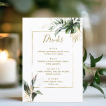 Menú Foliage Tropical Gold & Green Boda Bar Bebidas<br><div class="desc">En este bar boda se puede degustar una carta de bebidas con un marco rectangular de color verde agua,  un monstera,  hojas de palmera,  hojas de plátano y hojas de oro falsas con un marco rectangular de oro falso. Es perfecto para una boda tropical,  de playa o de destino.</div>