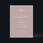 Menú Formal Classic Border Mauve Script Elegant Wedding<br><div class="desc">This formal wedding menu card features an elegant script heading, clean serif typography, and a classic border on a mauve background for a timeless reception look. The structured layout presents each course clearly while adding a refined, cohesive touch to table settings or place settings. Designed to coordinate seamlessly with classic...</div>