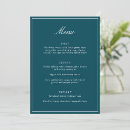 Menú Formal Classic Border Teal Script Elegant Wedding