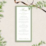 Menú Formal Classic Sage Green Border Script Wedding<br><div class="desc">This formal wedding menu features a timeless sage green border paired with elegant script typography for a refined and classic look. Designed to complement traditional, garden, and minimalist weddings, the soft green tones add warmth while maintaining a clean and sophisticated aesthetic. Perfect for formal receptions, plated dinners, or elegant wedding...</div>
