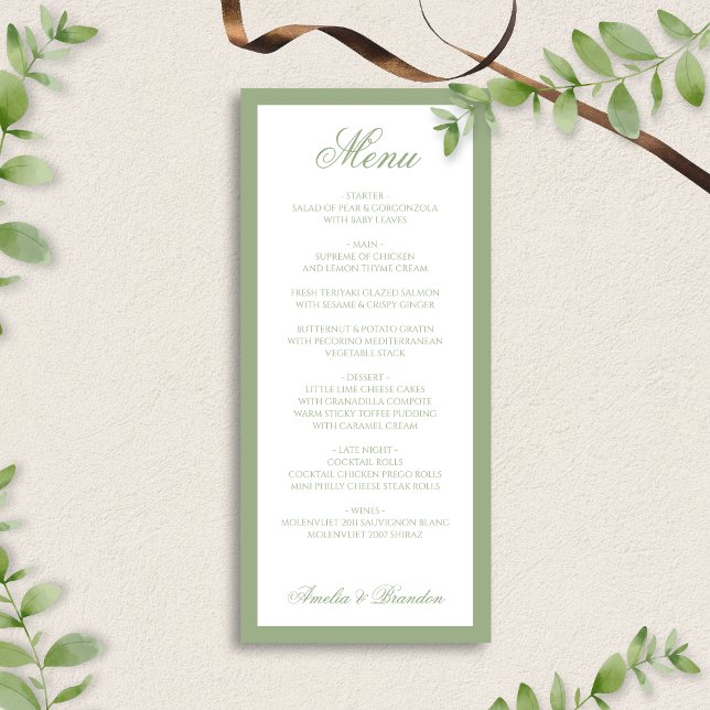 Menú Formal Classic Sage Green Border Script Wedding (Subido por el creador)