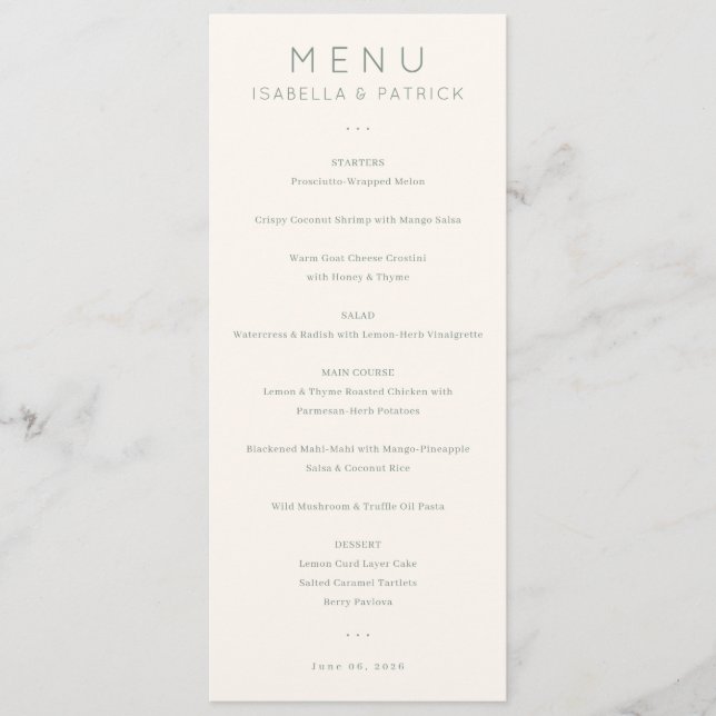 Menú Formal Elegante de Crema (Anverso)