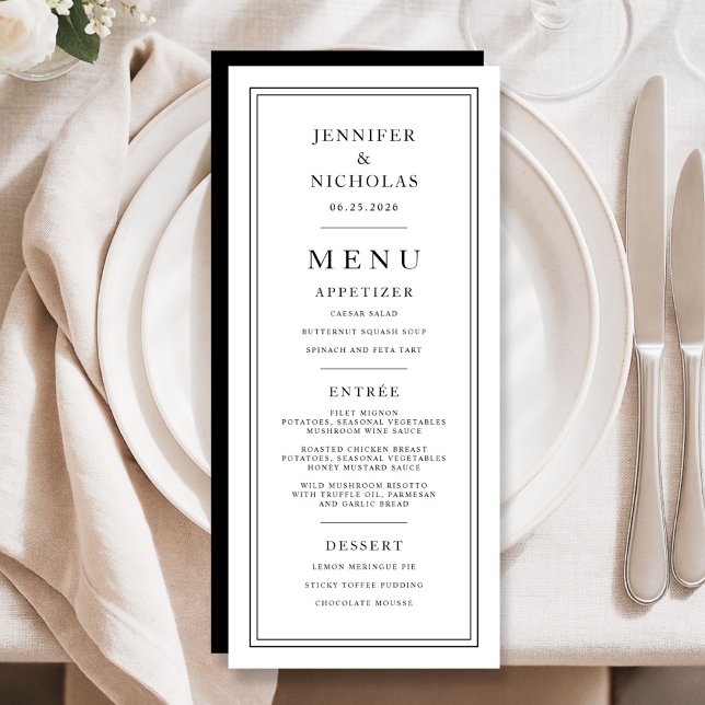 Menú Formal Minimal Black And White Wedding (Formal Minimal Black And White Wedding Menu)
