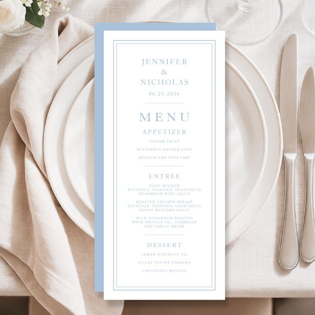Menú Formal Minimal Powder Blue Wedding (Formal Minimal Powder Blue Wedding Menu)
