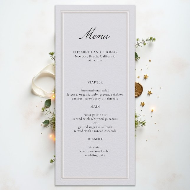 Menú Formal Modern Classic Elevated Frame Ivory Wedding (formal wedding menu modern classic ivory double frame calligraphy)