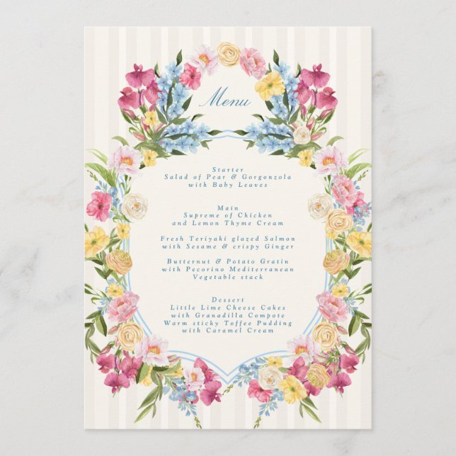 Menú French Blue Floral Monogram Spring Wedding (Anverso)