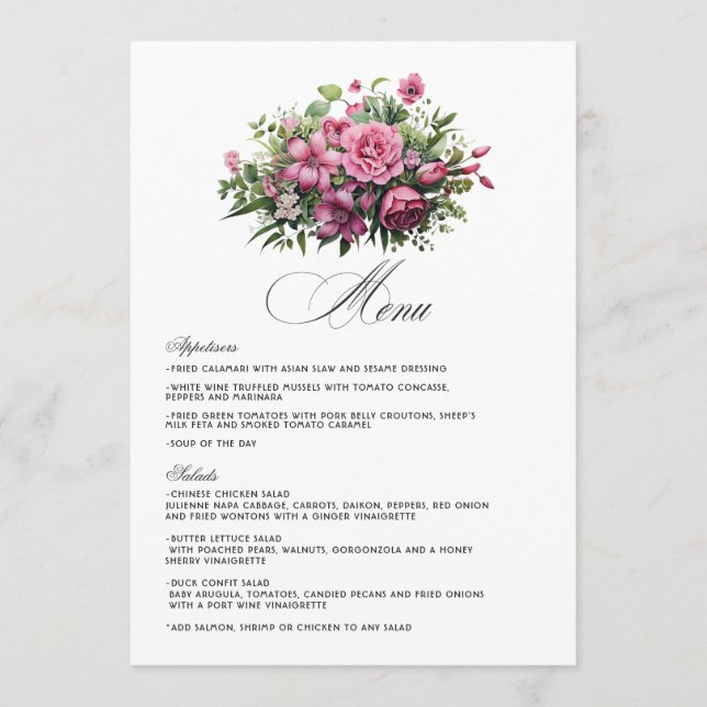 Menú Fuchsia y el Boda floral verde esmeralda (Anverso)